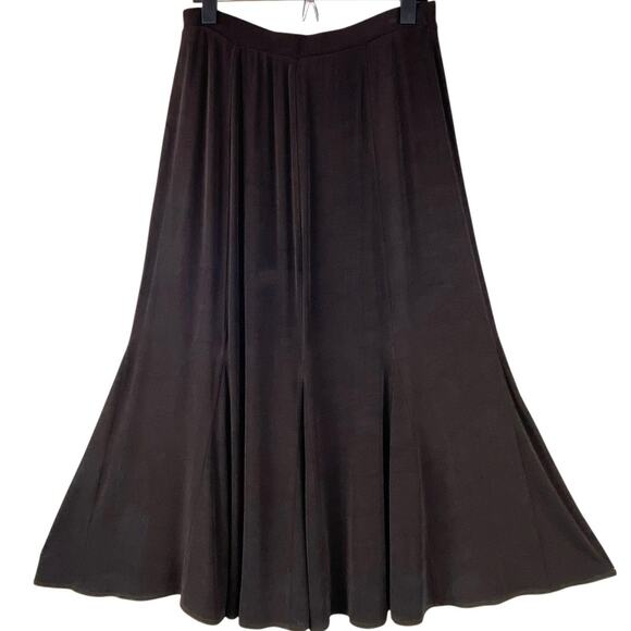 Chico's Travelers Dark Brown A-Line Midi Skirt Size L Slinky - Picture 1 of 7